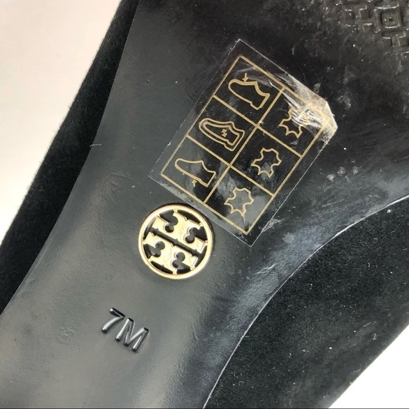 Tory Burch black suede leather stud Colt low block heels pumps 7 chunky slip-on - Picture 12 of 16